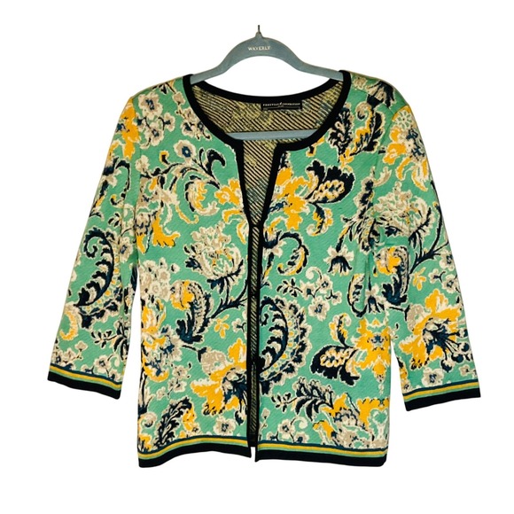 Peruvian Connection Floral Button Front 100% Pima Cotton Cardigan Sweater Small - Picture 1 of 16